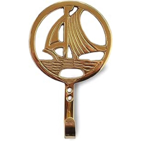 Maritimer Kleiderhaken aus Messing mit Segelboot Motiv...