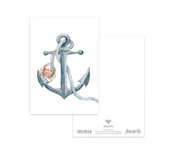 Postkarte Anchor Crab – Maritime Kunst auf Aquarellpapier