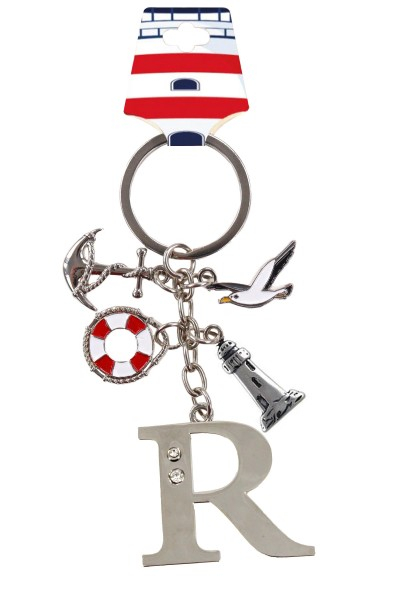 Schlüsselkette Buchstabe R – maritim Anhänger Set mit Charms