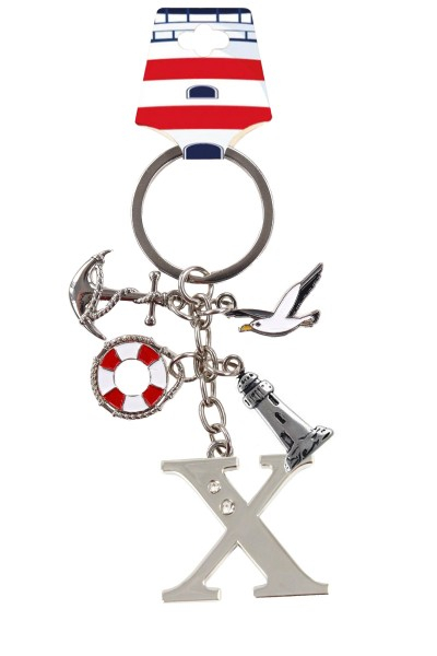 Schlüsselkette Buchstabe X – Maritim mit Anhänger Charms