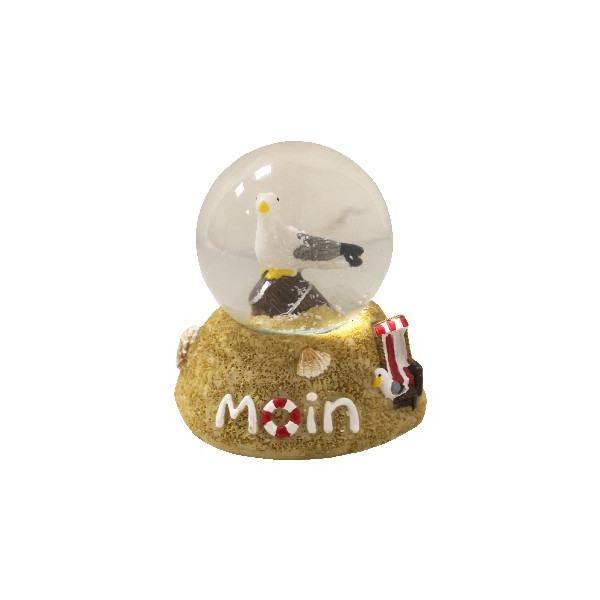 Maritime Schneekugel mit Möwe und Strandmotiv