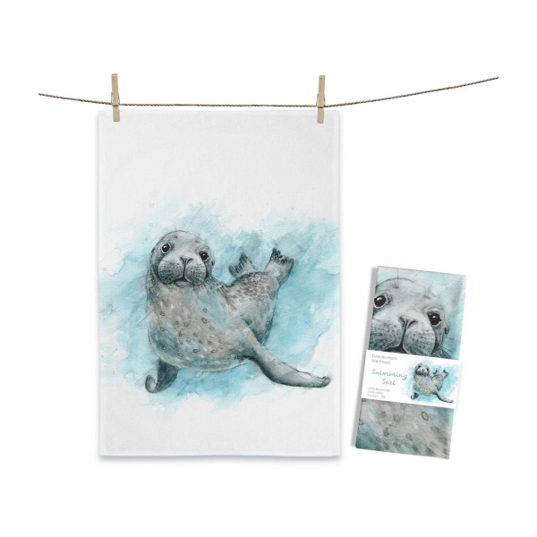 Geschirrtuch „Swimming Seal“ – maritimes Aquarell-Design