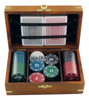 Poker-Set Holzbox maritim 100 Chips doppeltes Blatt