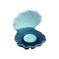 Teelicht Muschel, blau,/weissSteingut , 9x10,5x10,5 cm