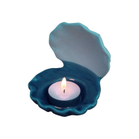 Teelicht Muschel, blau,/weissSteingut , 9x10,5x10,5 cm