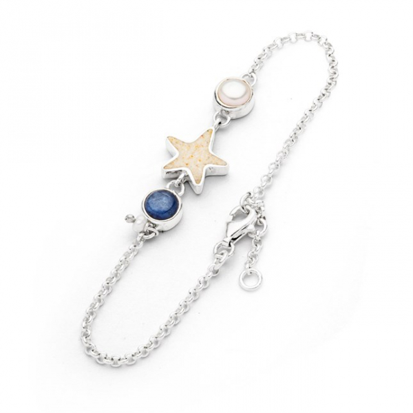Armband "Sandseestern / Perle/ Kyanit" Strandsans, 925 er silber