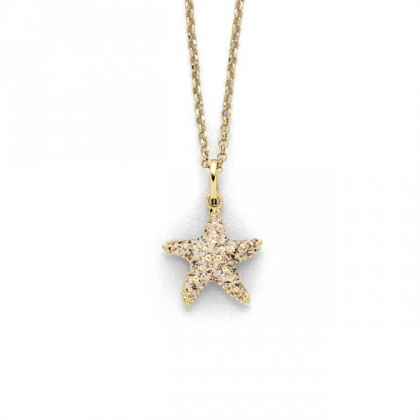 Kette, "Seestern", Strandsand vergoldet 45 cm, 925er Silber