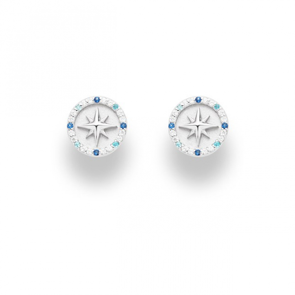 Ohrring "Kompassrose 2.0" 10 mm Zirkonia und hell rhod., 925er Silber