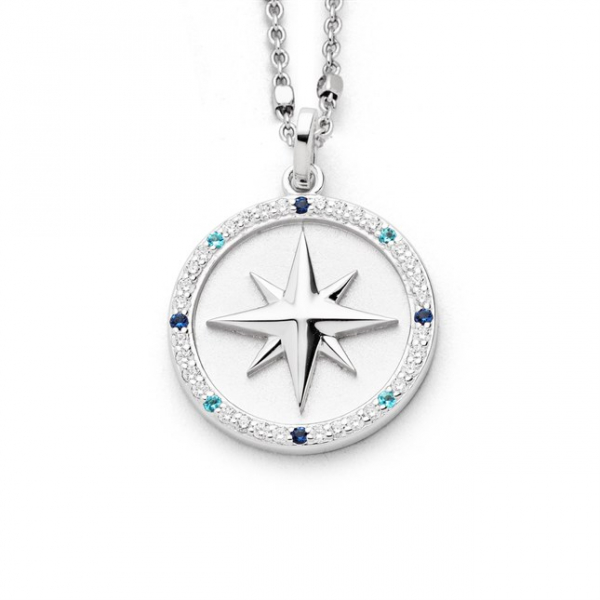 Anhänger "Kompassrose 2.0" Zirkonia, innen matt, 925er Silber