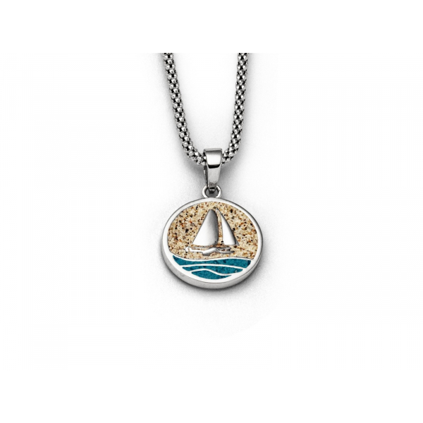 Anhänger "Ahoi", Strandsand / Steinand blau, 925er Silber
