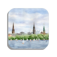 Glasuntersetzer Hamburger Alster mit Segelschiffen