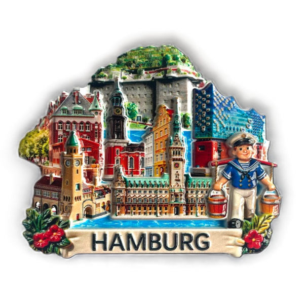 Hamburg Magnet Collage mit Rathaus – Hansestadt Souvenir