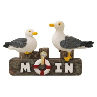 2 Möwen auf Poller mit Moin – Maritime Dekofigur