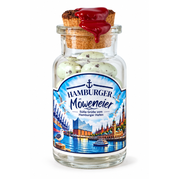 Hamburger Möweneier – Marzipan-Dragees im Apothekerglas 100 g
