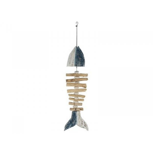 Maritimer Holz-Fisch Hänger blau-weiß 60cm Deko