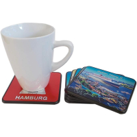 Premium Glasuntersetzer mit Hamburg Motiven - 6er Set Untersetzer mit HH Wahrzeichen und Wappen - 3D Metallic-Effekt 10 x 10 cm