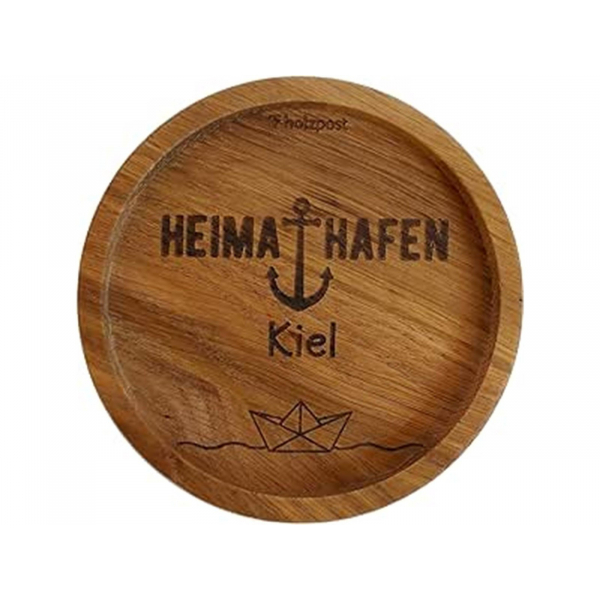 Maritimer Glas-Untersetzer - Runder Untersetzer aus rustikaler Eiche Holz mit eingebranntem Motiv (61346)