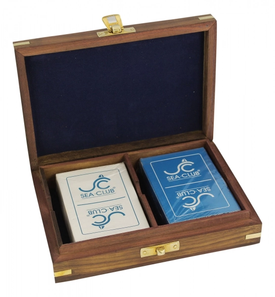 Spielkartenbox aus Holz inkl. Doppel-Kartenspiel maritim