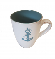 Becher Steinzeug Anker, innen grün