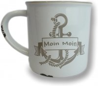 Maritimer Kaffeebecher Moin Moin Rusty Keramik Grau