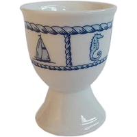 Porzellan & Glas Eierbecher mit maritimen Motiven - Schiffstau Segelschiff Anker Fisch Seepferdchen Rettungsring - Keramik