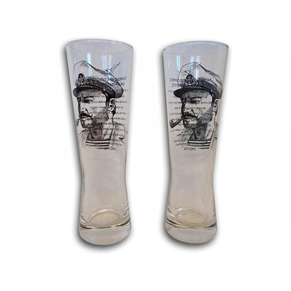 Pilstulpe Bierglas Set mit gedrucktem Motiv - Maritime Biergläser mit Matrose und Norddeutschem Grundgesetz 300 ml