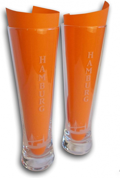 Pilstulpe Bierglas Set mit geätztem Motiv - Maritime Biergläser mit Hamburger Skyline und Schriftzug 300 ml