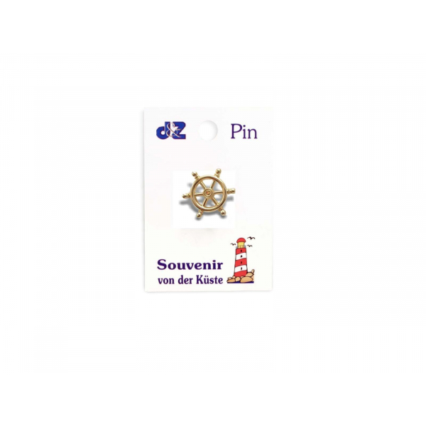 Pin Steuerrad klein goldfarben auf dekorativer Karte