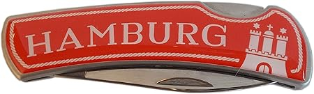 Hamburg Taschenmesser - Klappbares Souvenir Messer mit Hamburger Motiv - Edelstahl Rot Weiß (61257)