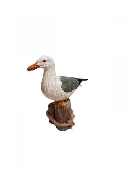 Maritime Möwe auf Poller aus Polyresin 15 cm Dekofigur